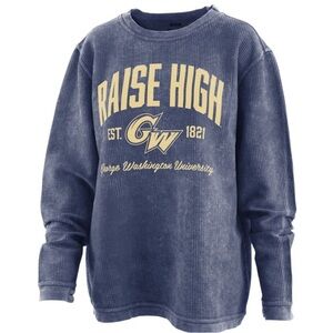 Women's Pressbox Navy George Washington University Comfy Cord Vintage Crewneck